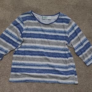 Striped Blue and Gray Long Sleeve Top